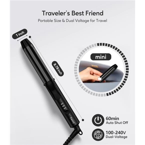 Travel Curling Iron, 1 Inch Mini Curling Iron Travel Size with 3 Adjustable Temp - Picture 2 of 7